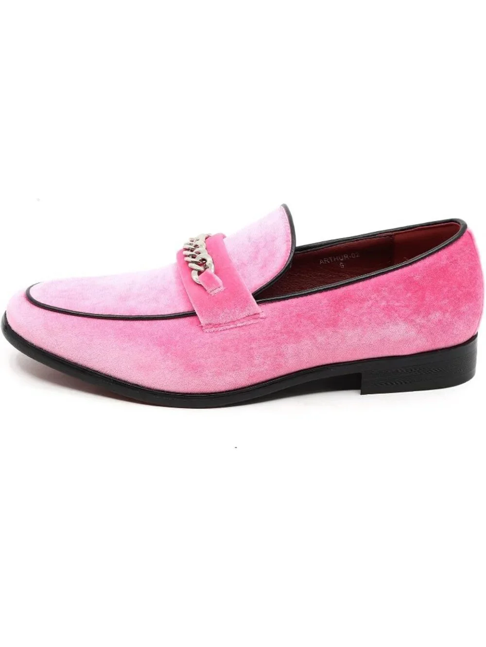 Metrocharm Men's Pink Vintage Velvet Loafers Gold Chain Buckle Slip On Shoes